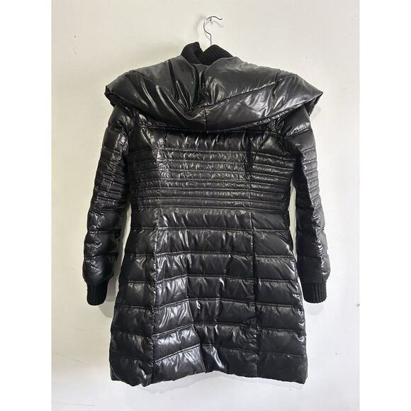 Moda international Puffer Jacket Black Women’s Size Small Long Winter Coat Shiny - Picture 2 of 15